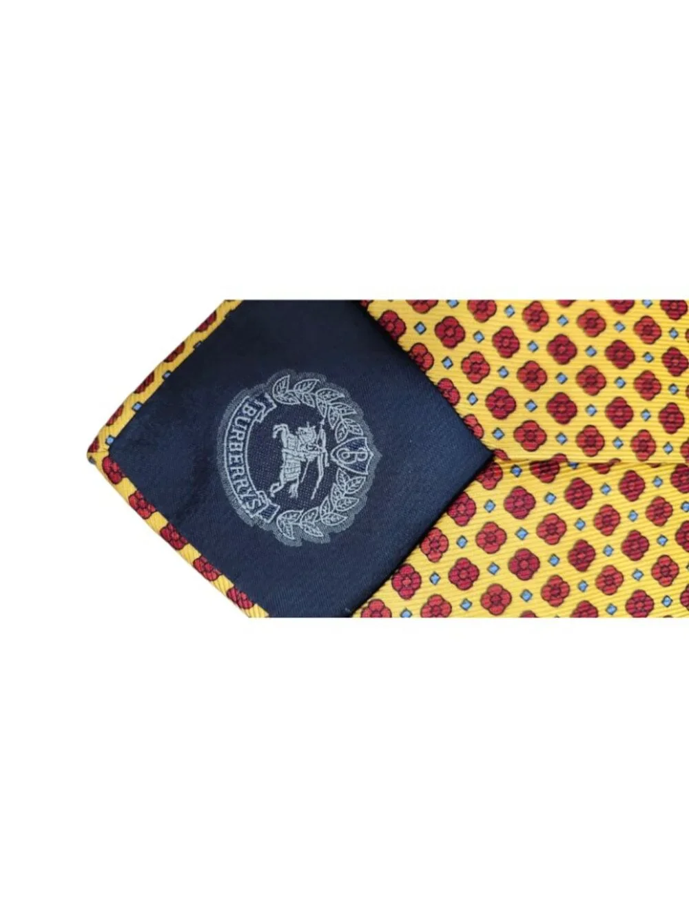 Vintage Burberrys of London 100% Silk Yellow Red Medallion Necktie Italy